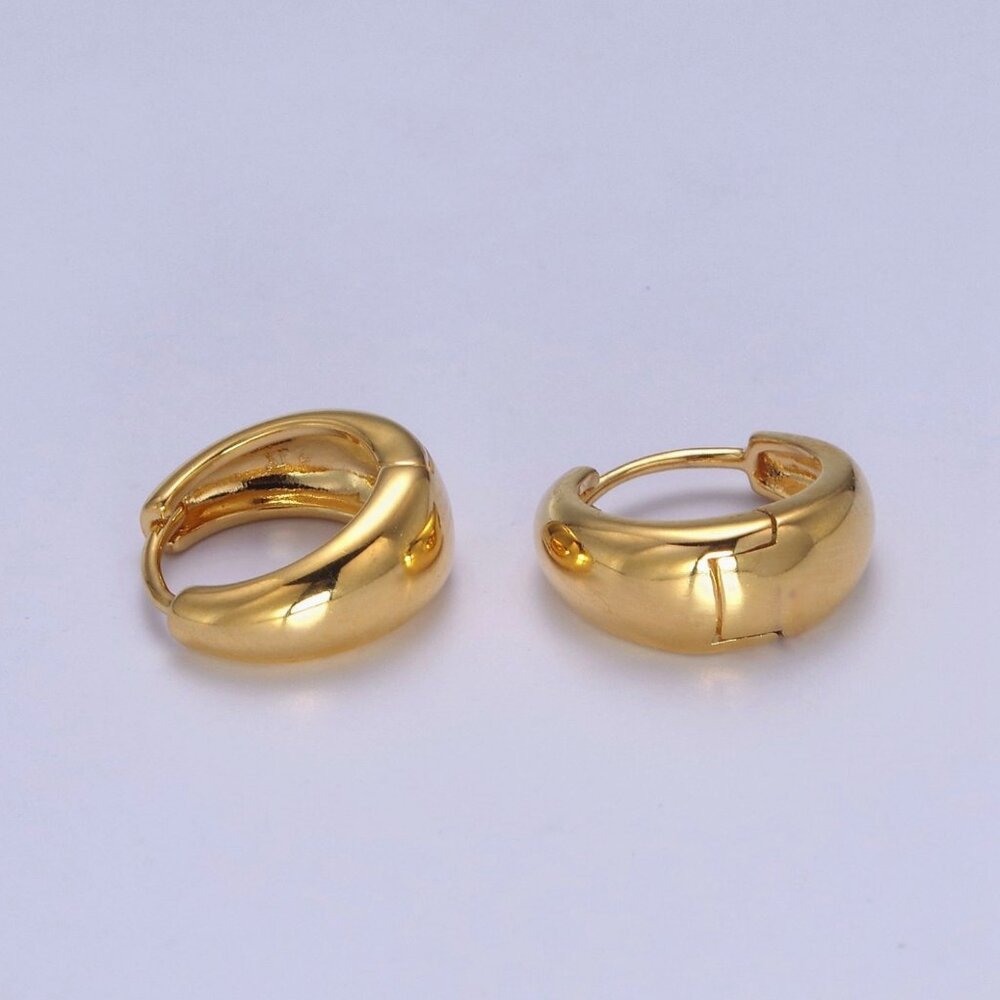 24K Gold Filled Dome Hoops , Bold Gold Hoops Minimalist Thick Mini Hoop Earrings